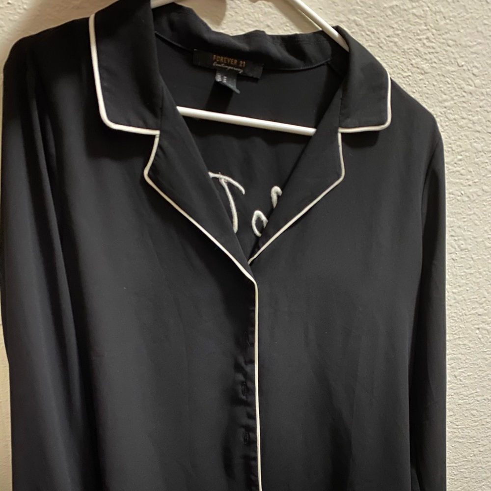 Black White Lined Button Up